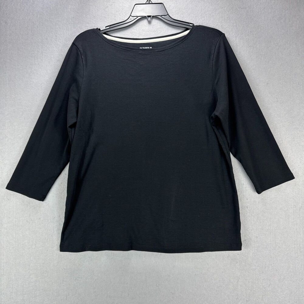 Talbots Top Women's 3X Plus 3/4 Sleeve Black Boatneck Classic Tee Shirt Pima